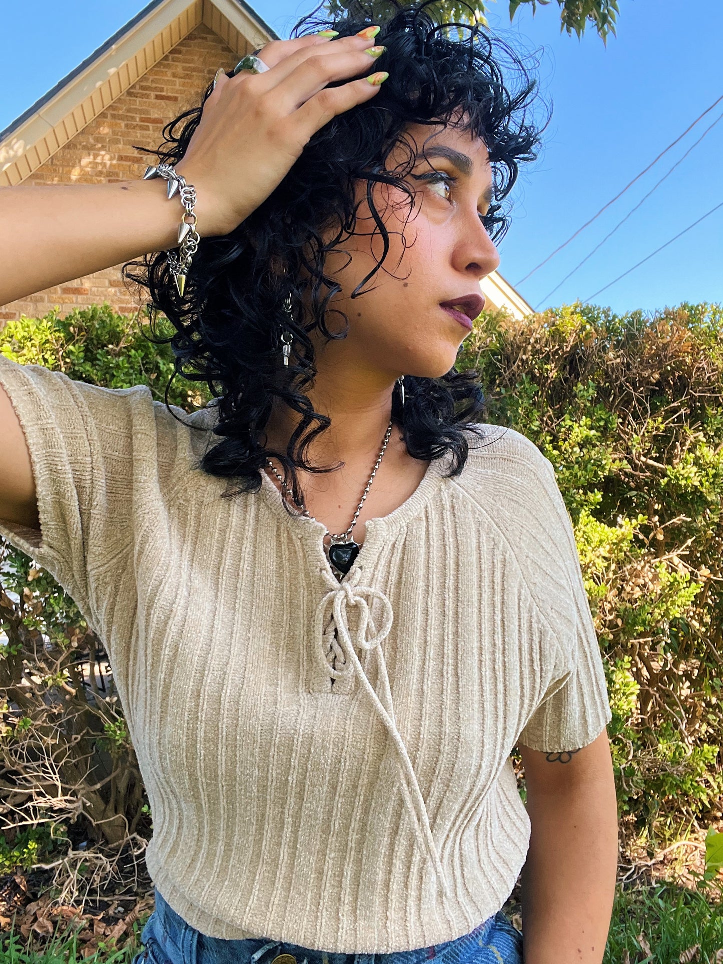1990s Lace Up Sweater Top