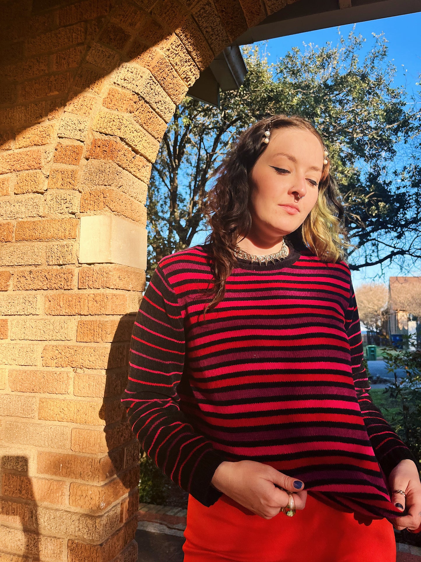 1990s Hot Pink Colorblock Sweater