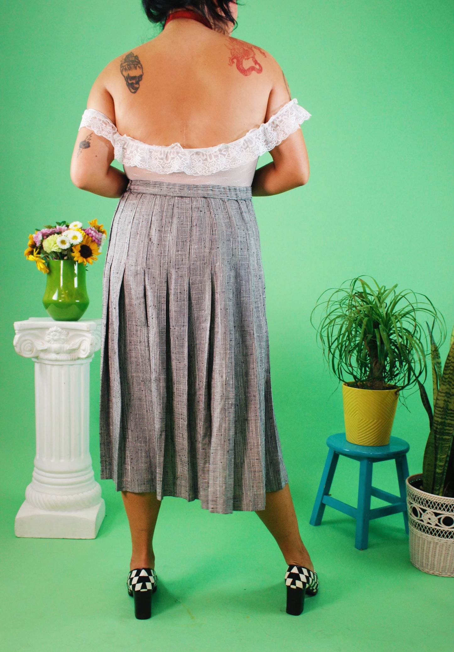 1980/90s Micro-Plaid Pleated Maxi Skirt