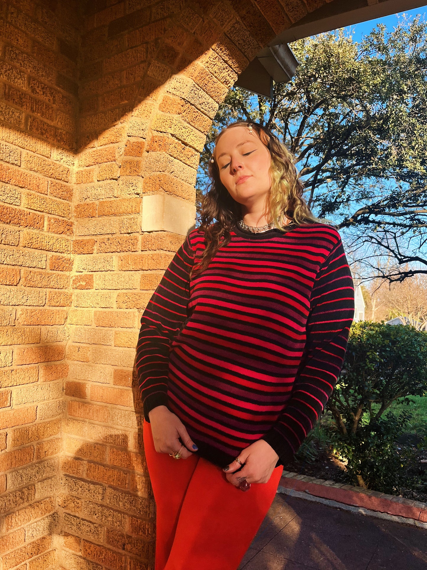 1990s Hot Pink Colorblock Sweater
