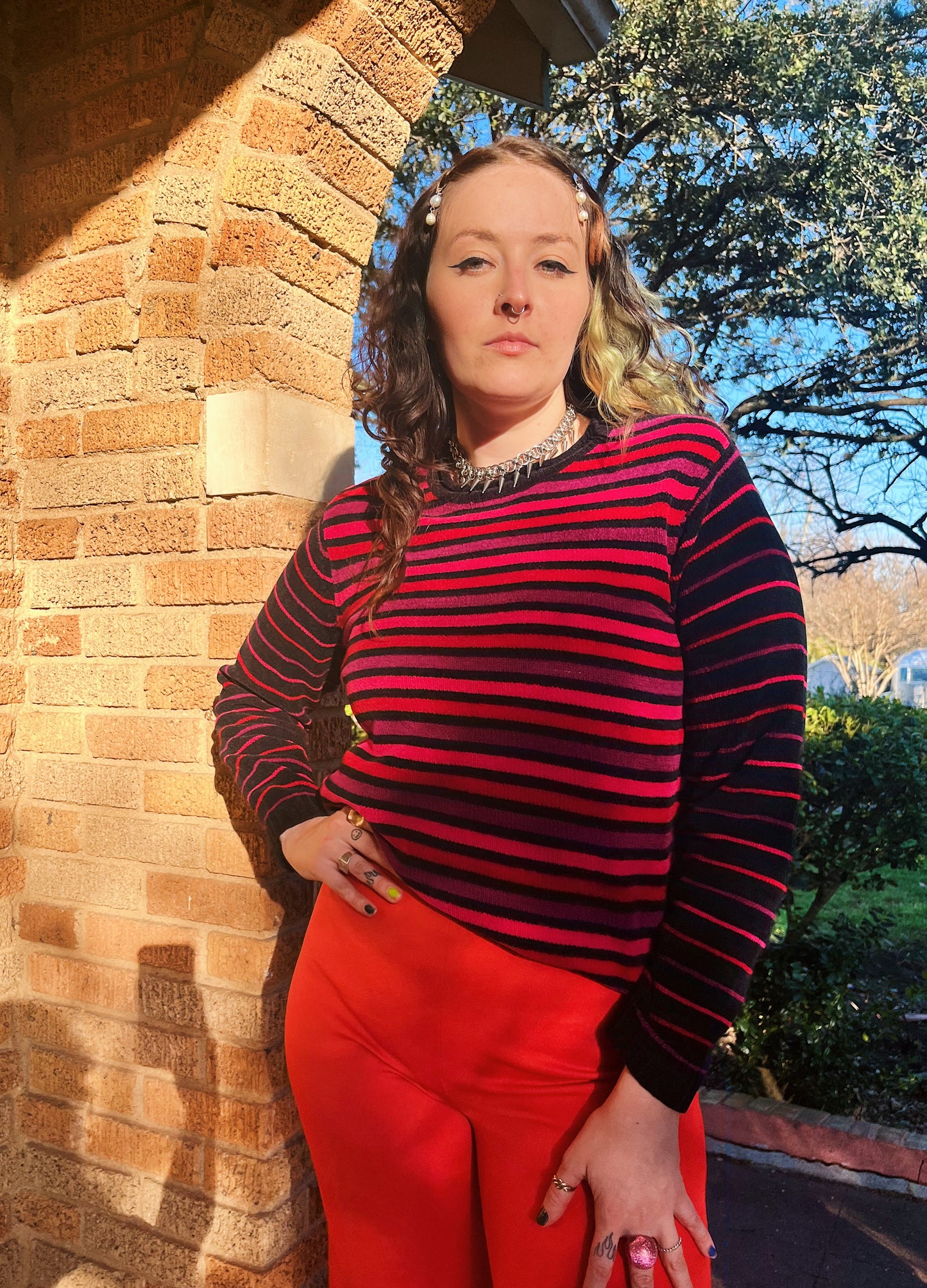 1990s Hot Pink Colorblock Sweater