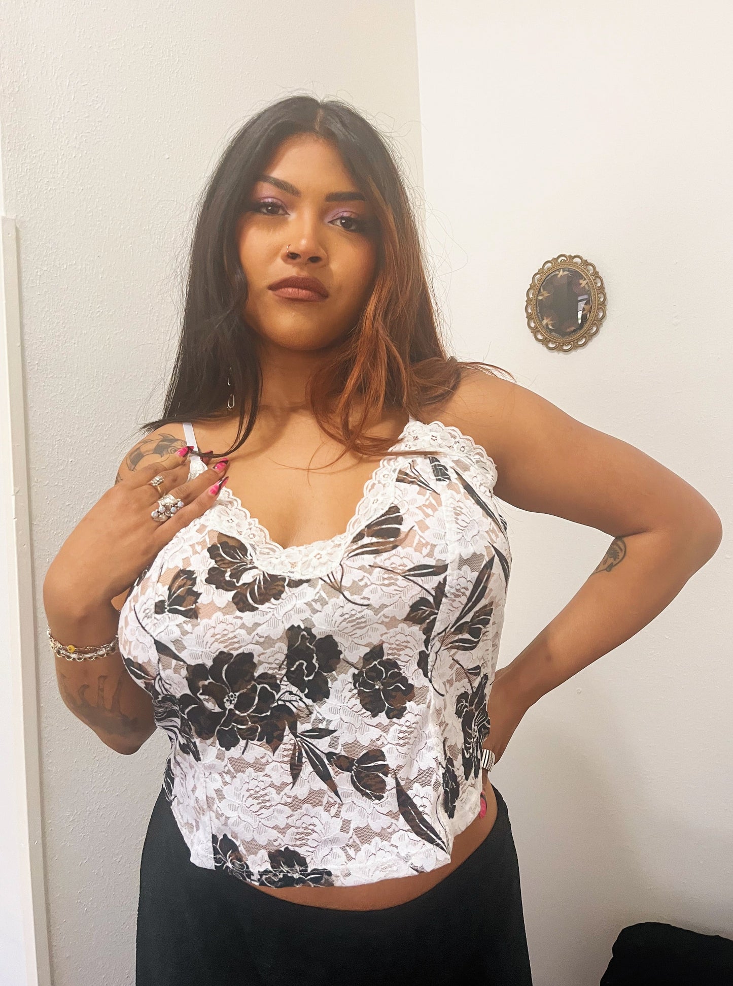 Y2K Black Rose Mesh Tank