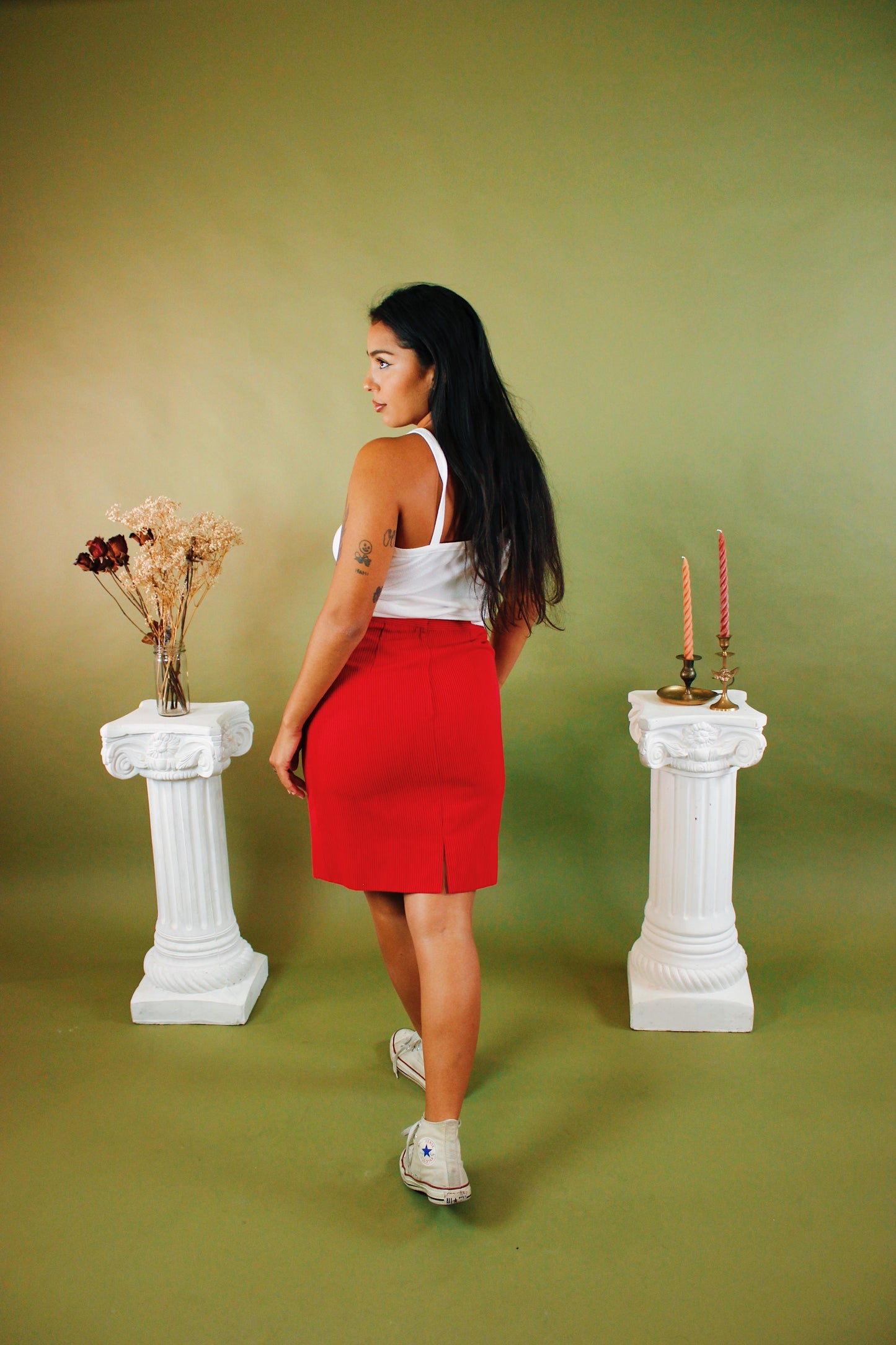 1980s Red Pinstripe Skirt