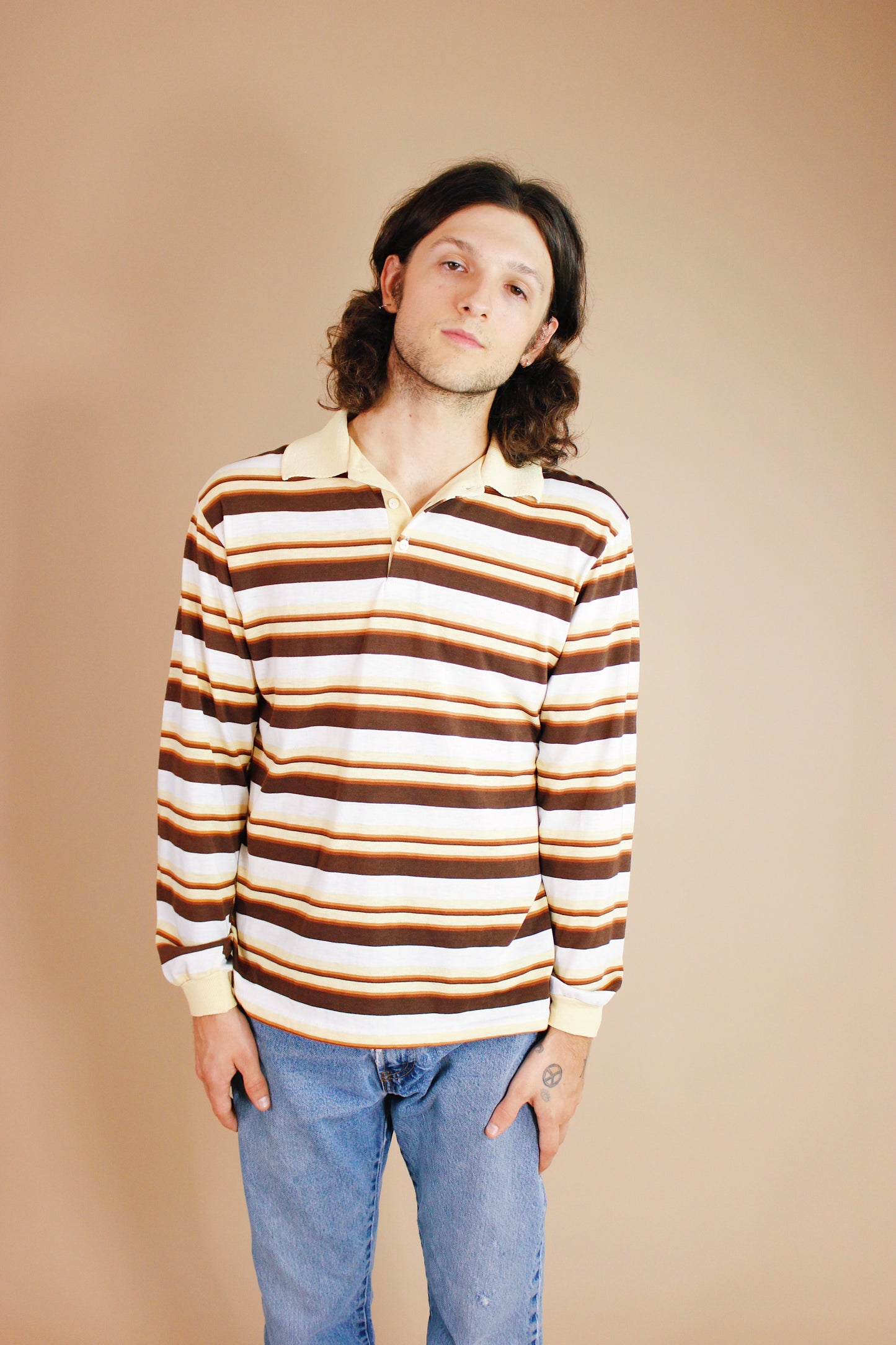 1970s Neutral Striped Henley