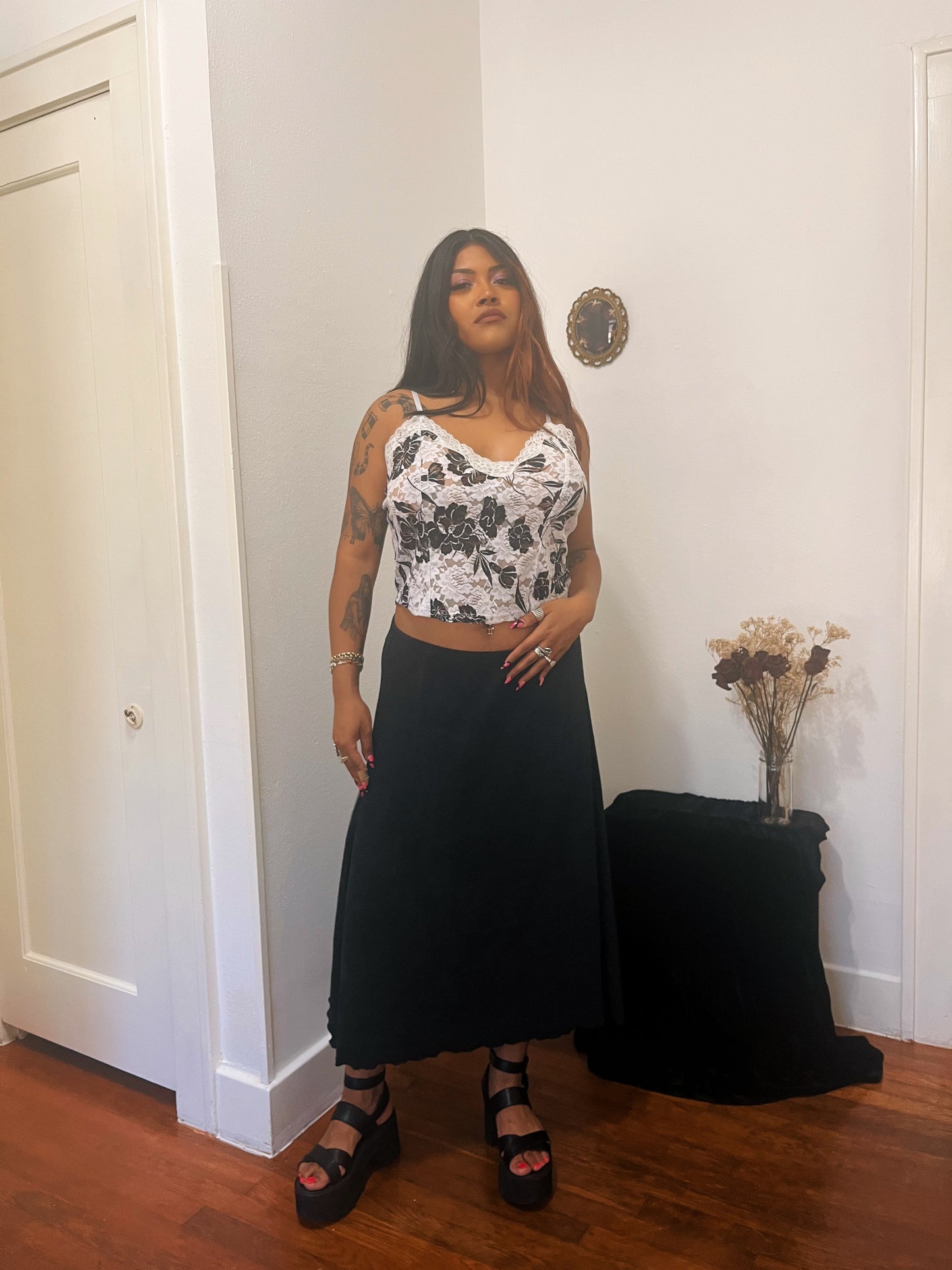Y2K Black Rose Mesh Tank