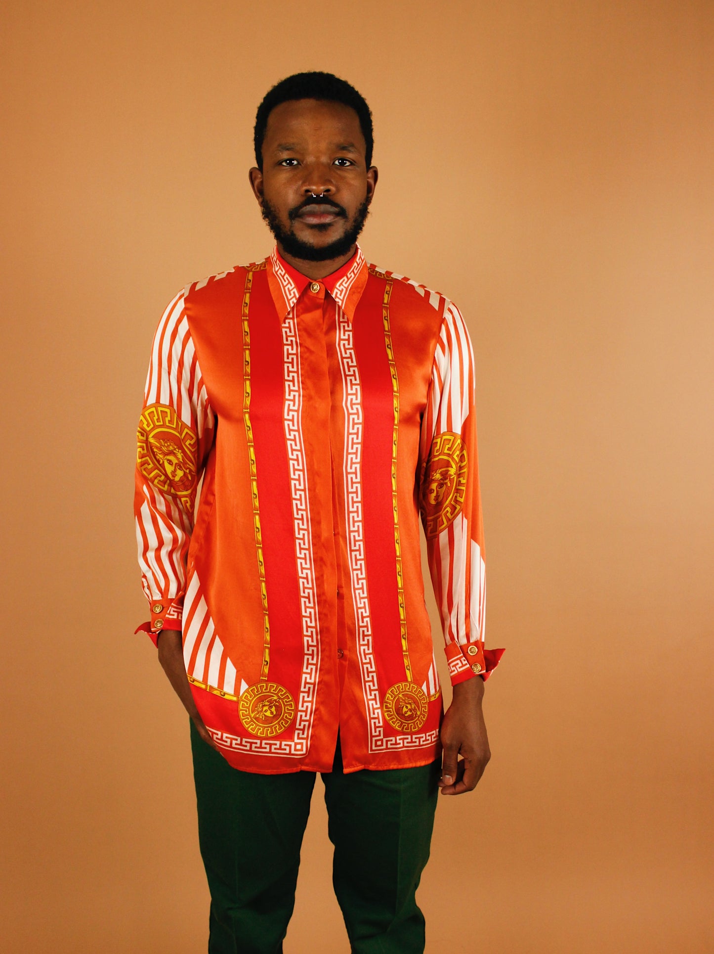 1990s Massardi Gold Silk Button Up