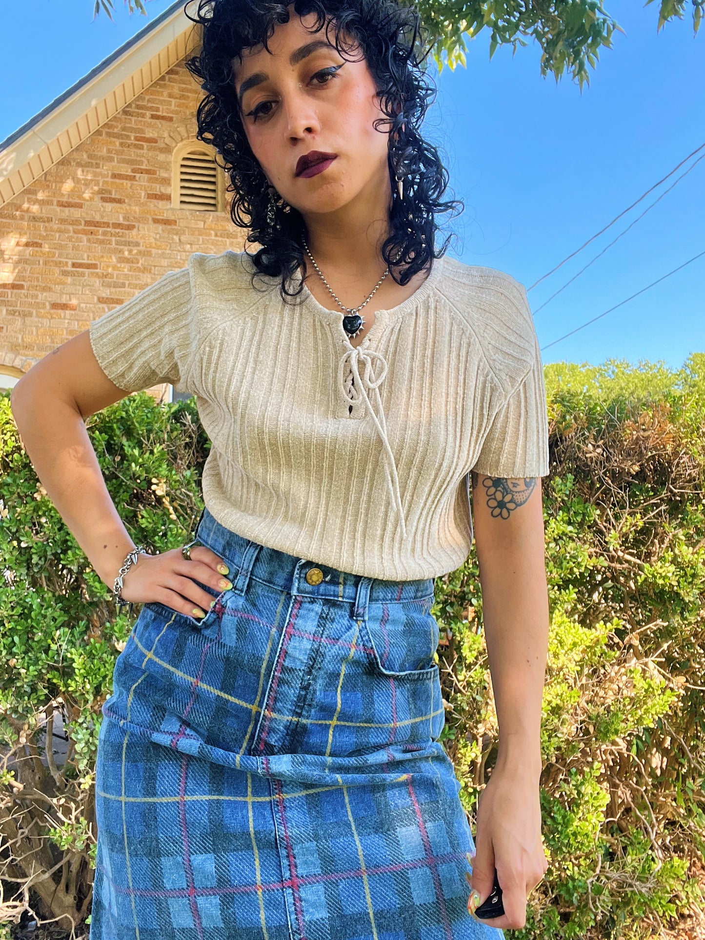 1990s Lace Up Sweater Top