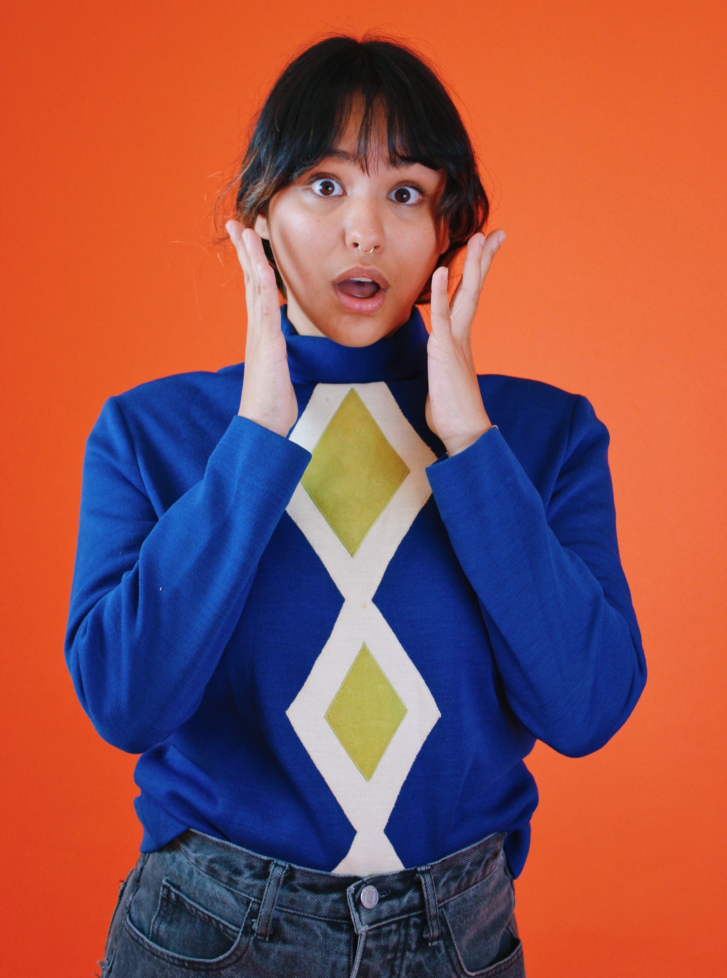 1970s Diamond Appliqué Turtleneck