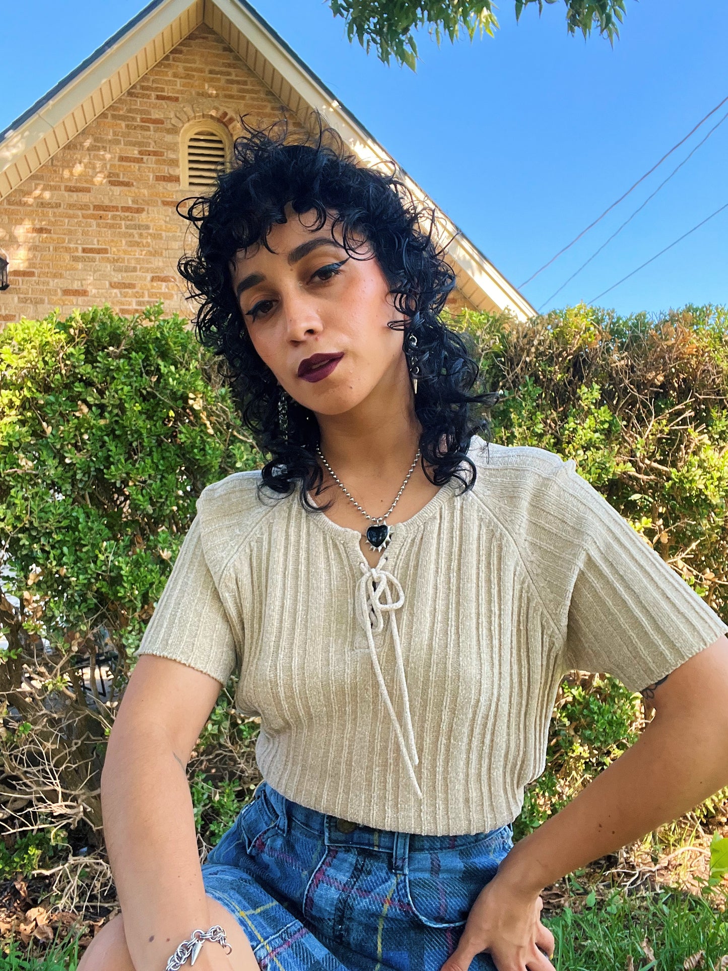 1990s Lace Up Sweater Top