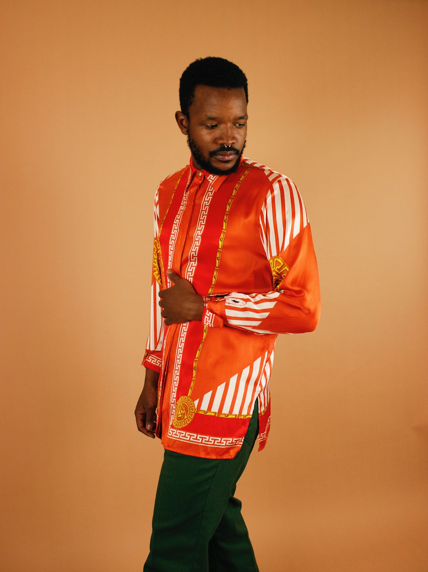 1990s Massardi Gold Silk Button Up