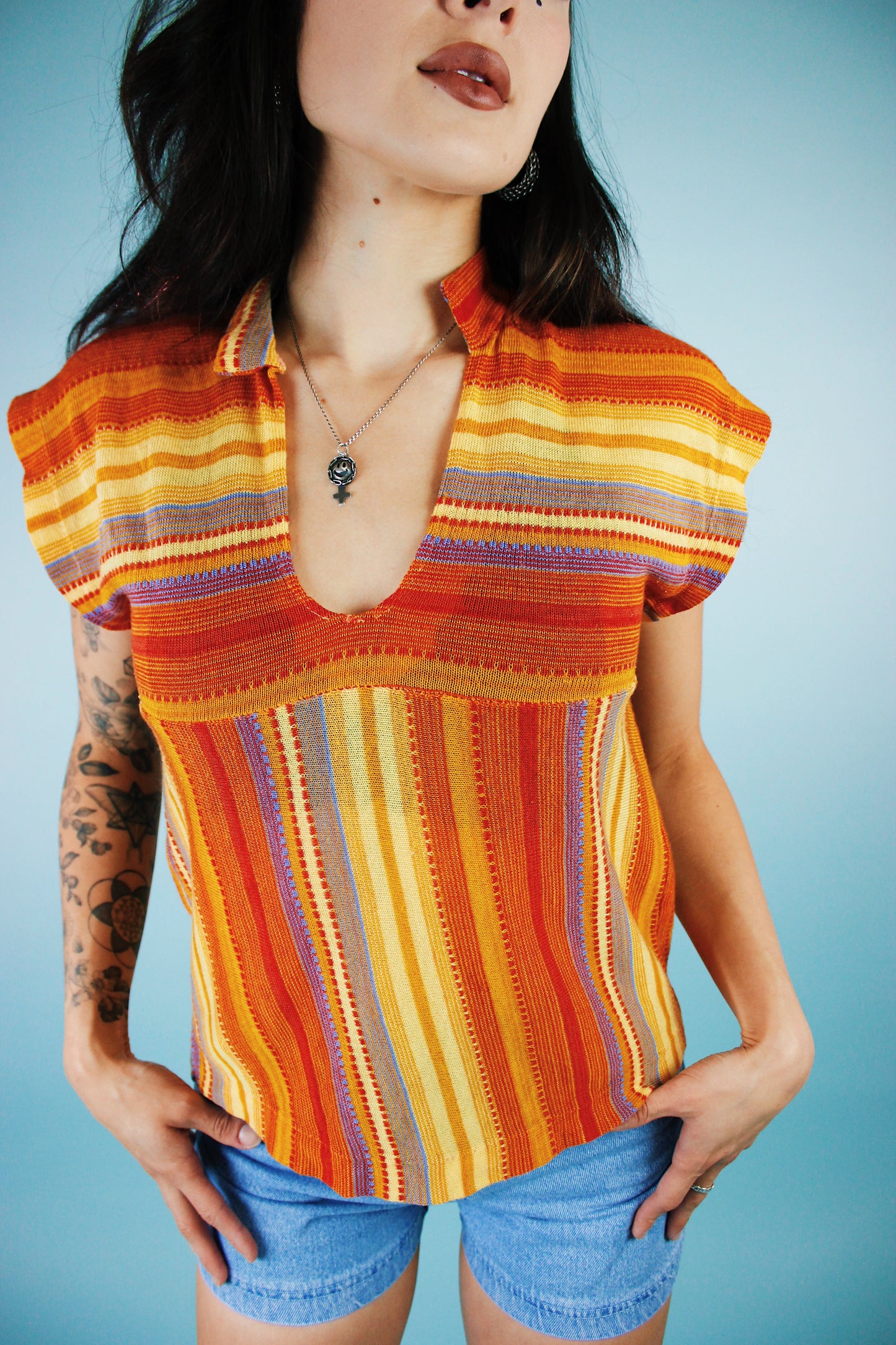 1970s Sunburst Woven Top