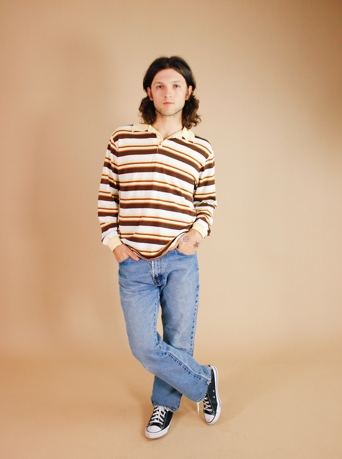 1970s Neutral Striped Henley