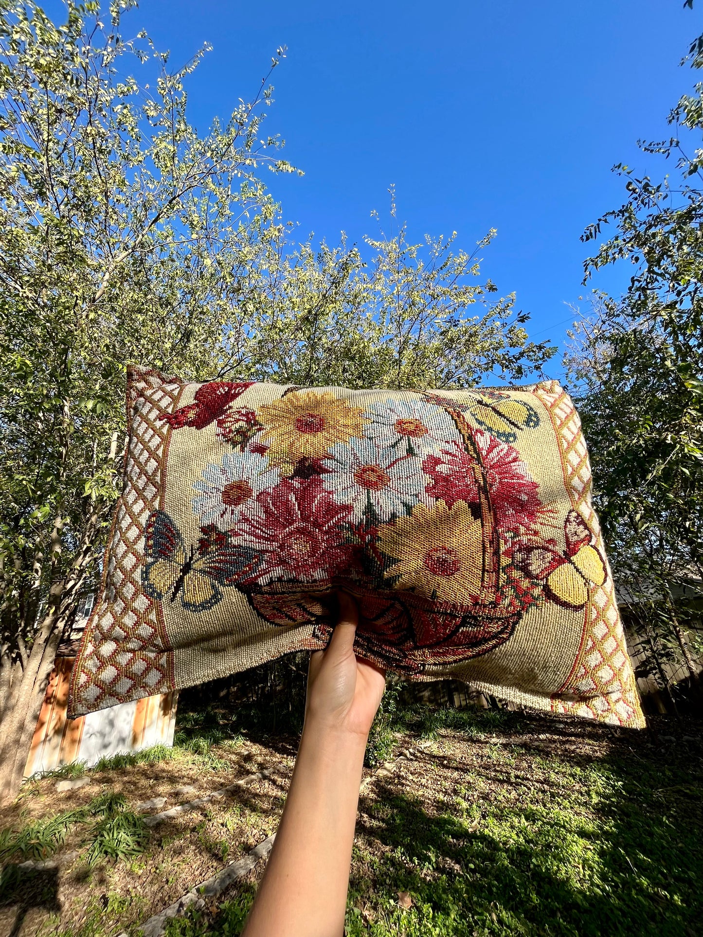 Vintage Flower Garden Tapestry Pillow