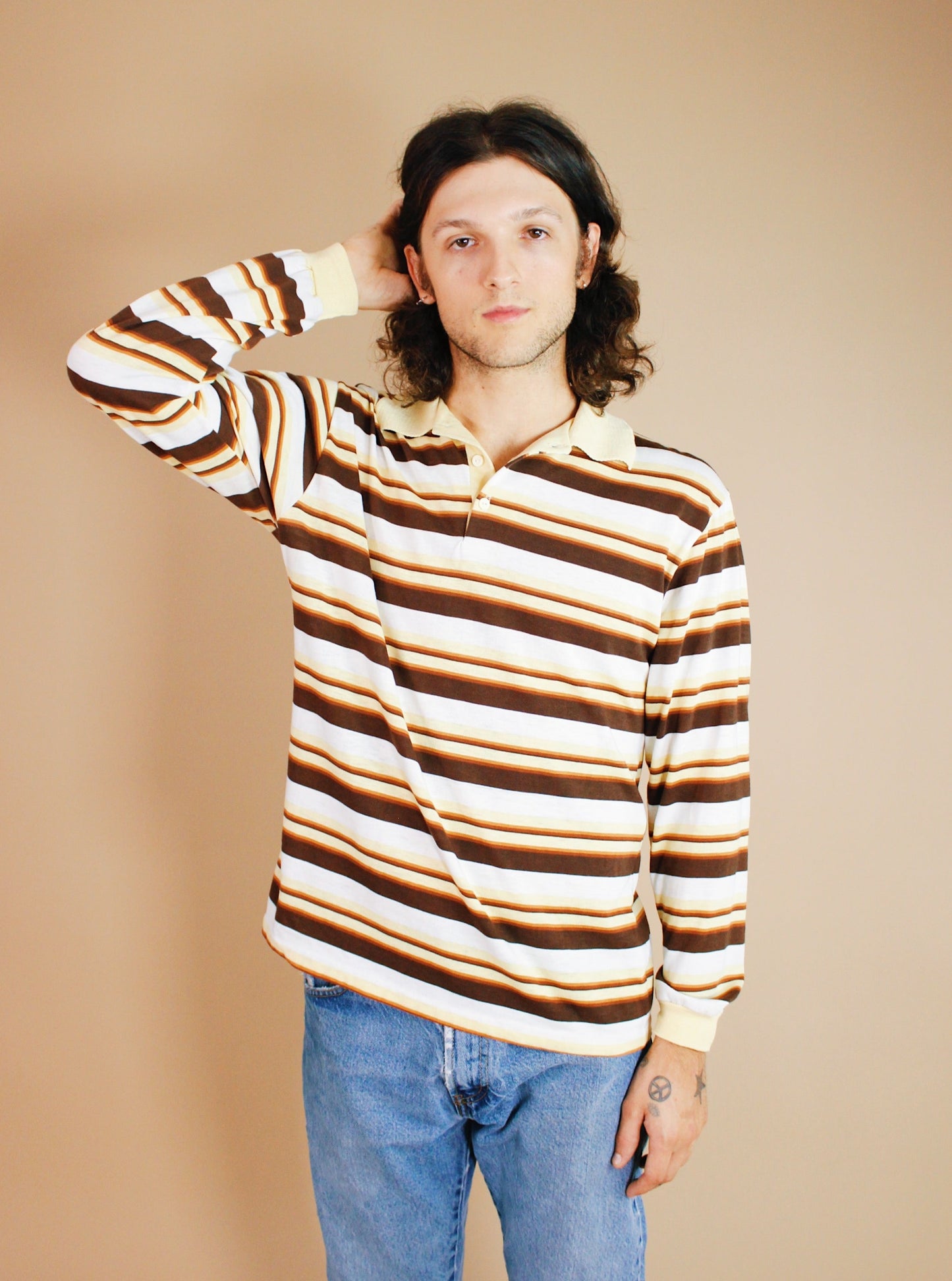 1970s Neutral Striped Henley