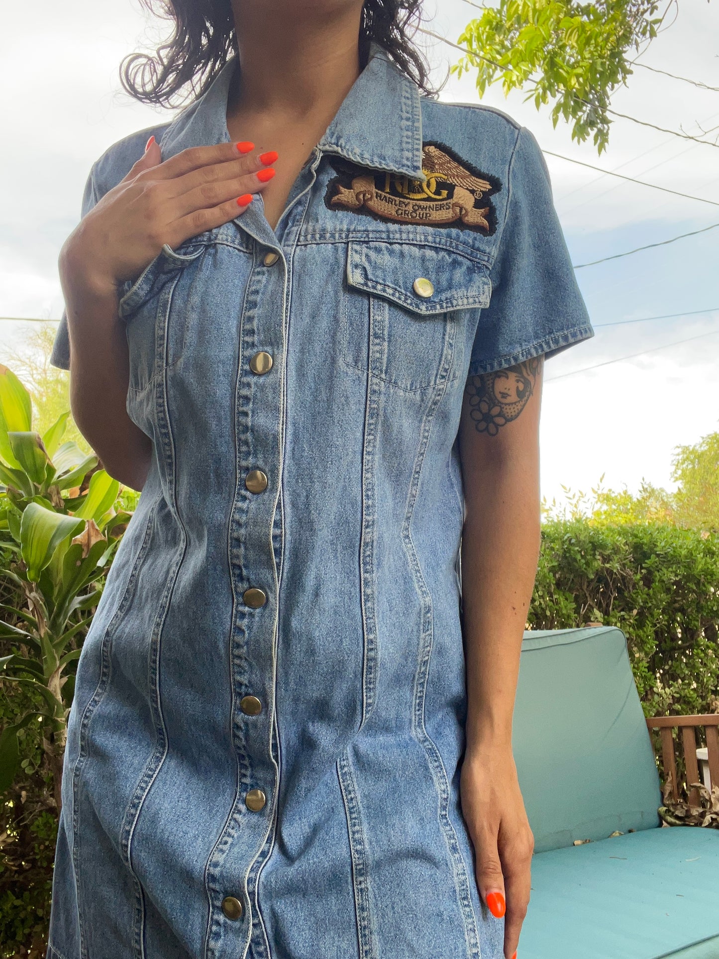 1990s Harley Patch Denim Dress