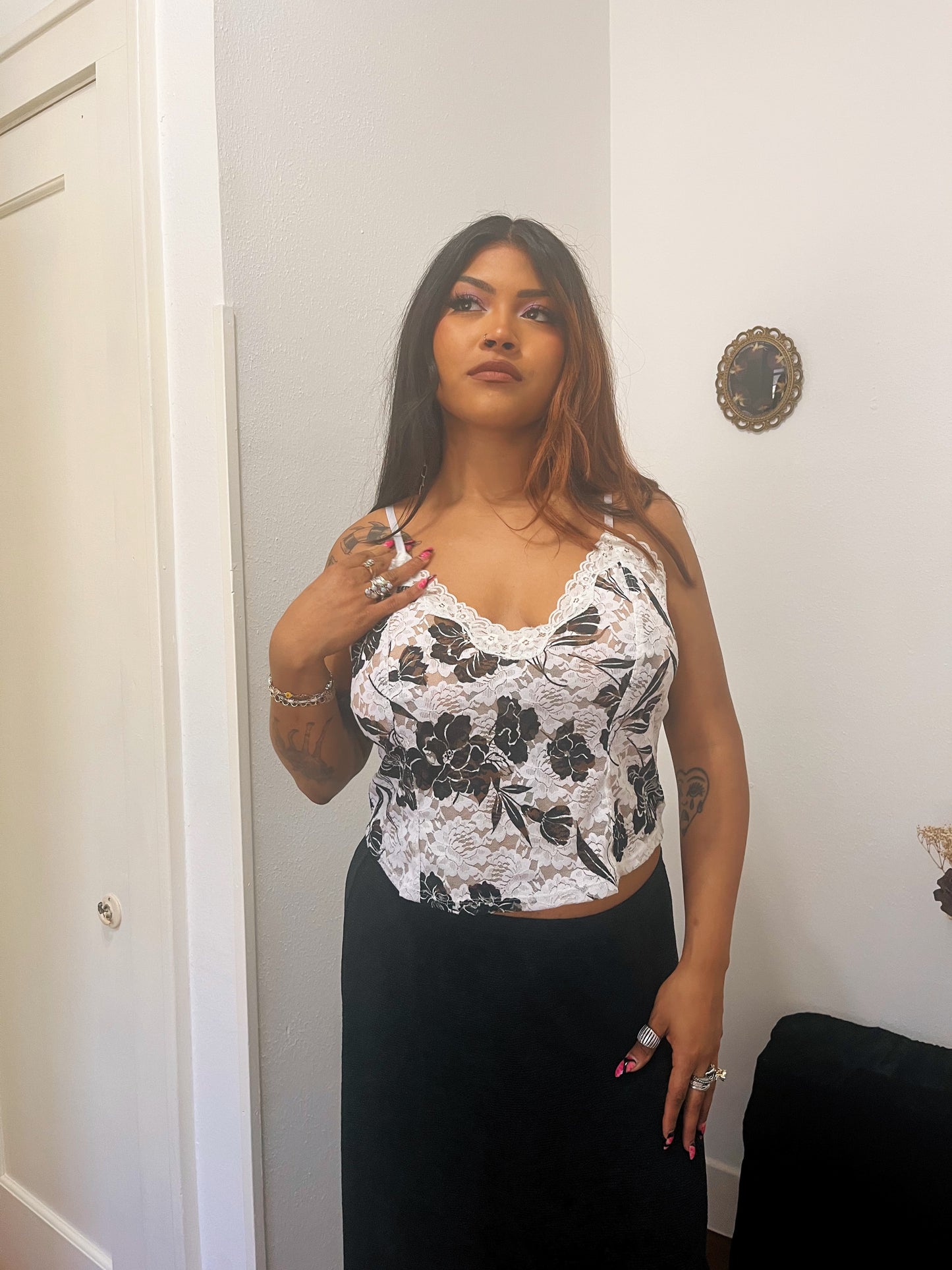 Y2K Black Rose Mesh Tank