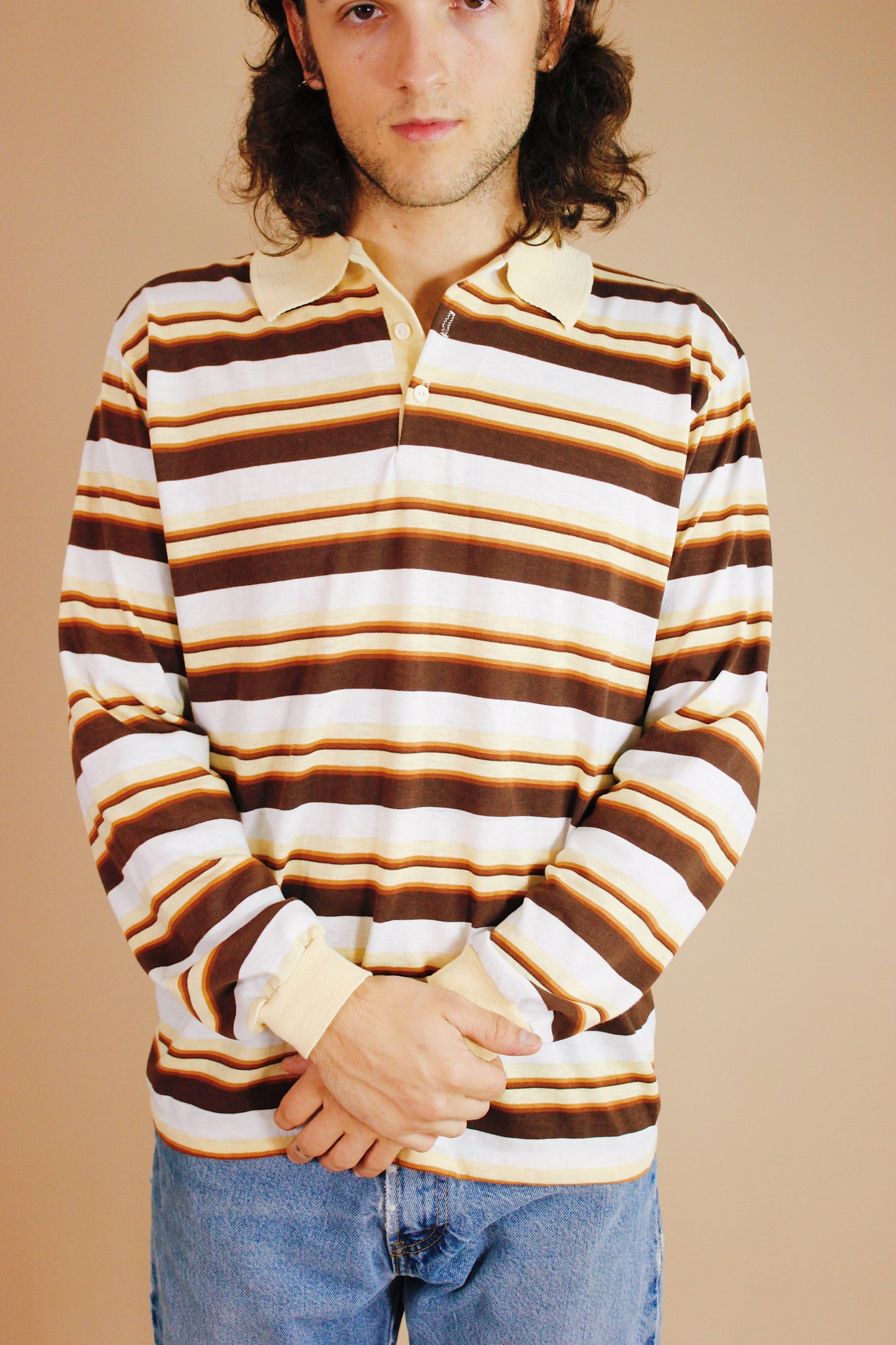 1970s Neutral Striped Henley
