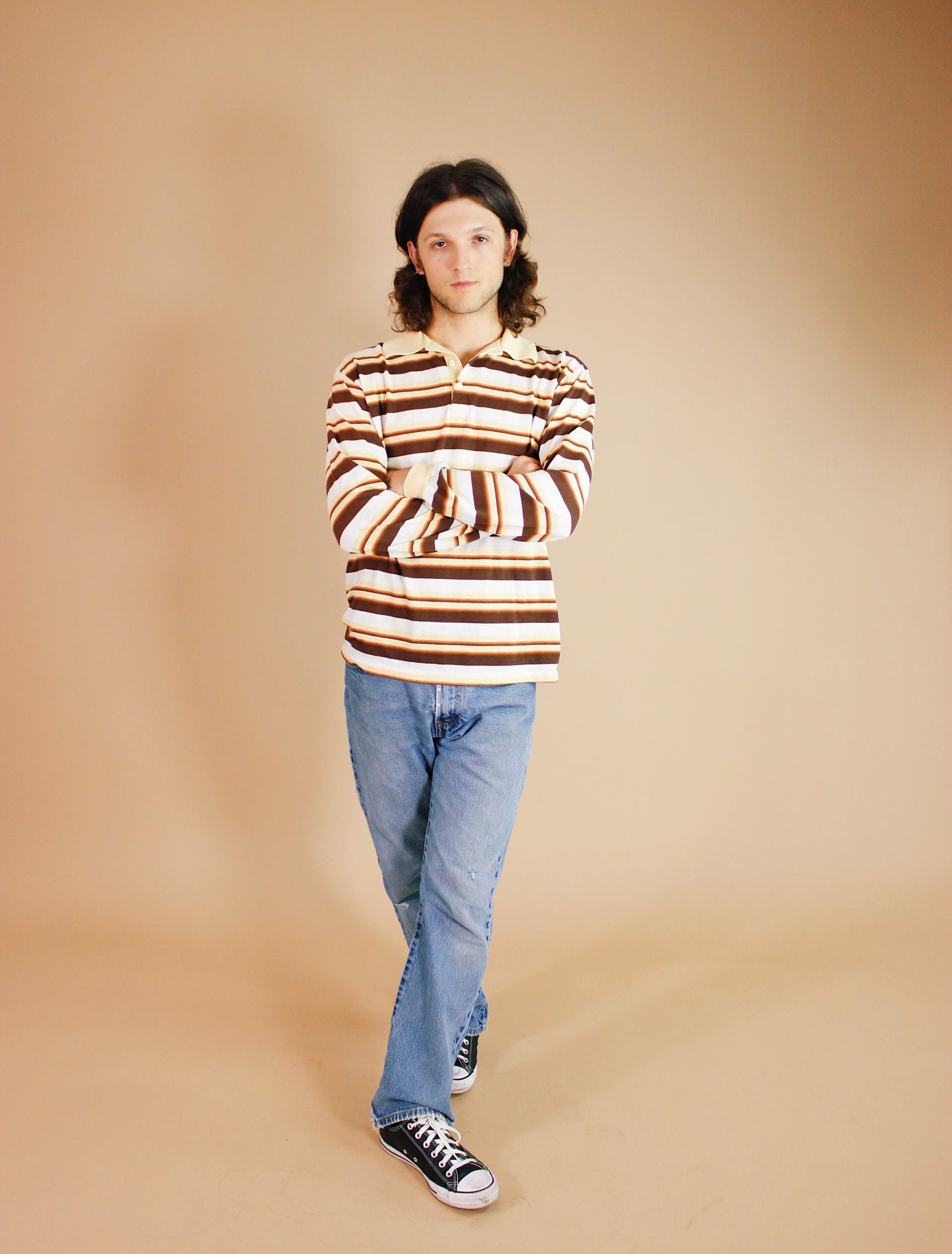 1970s Neutral Striped Henley
