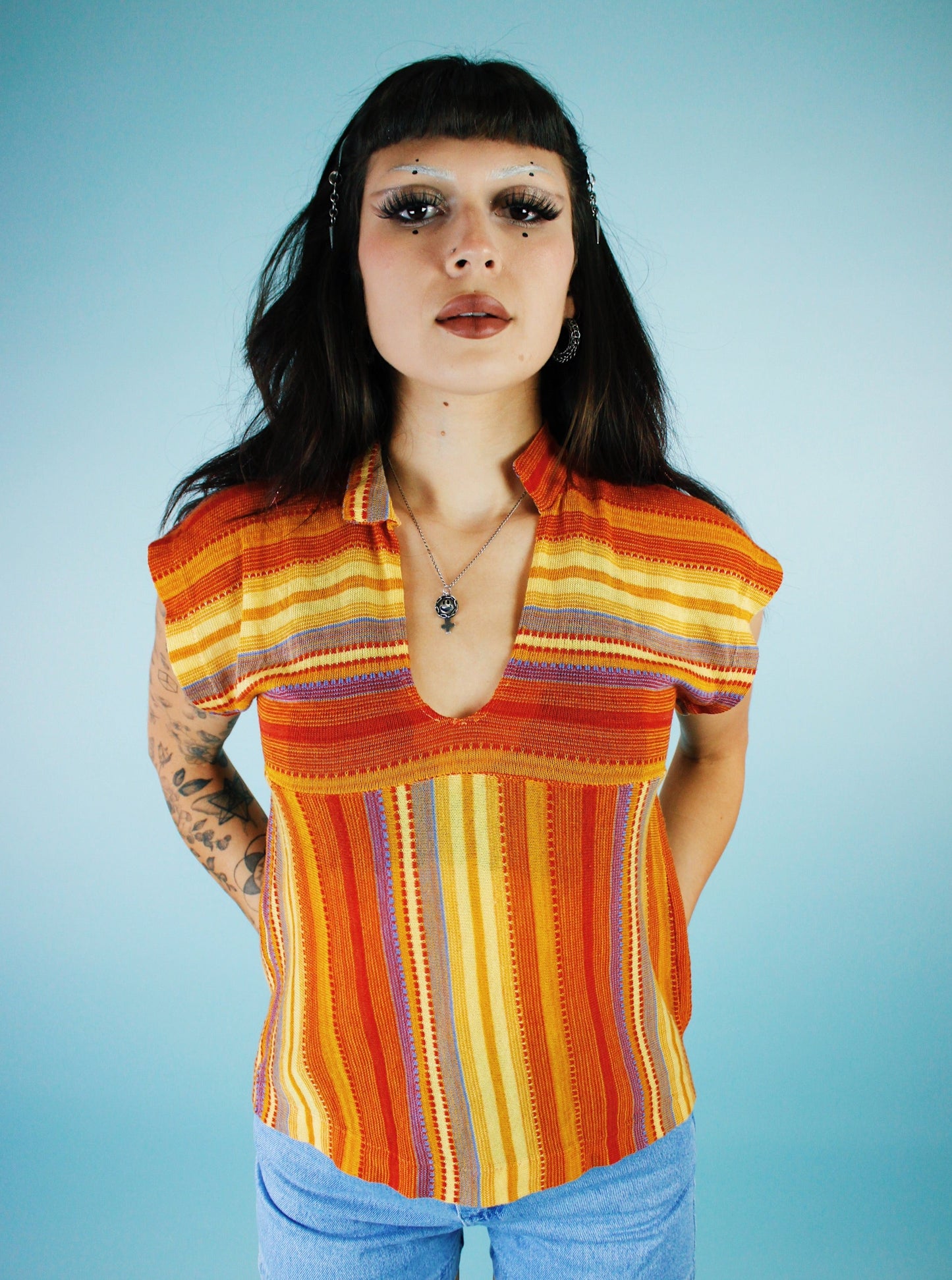 1970s Sunburst Woven Top