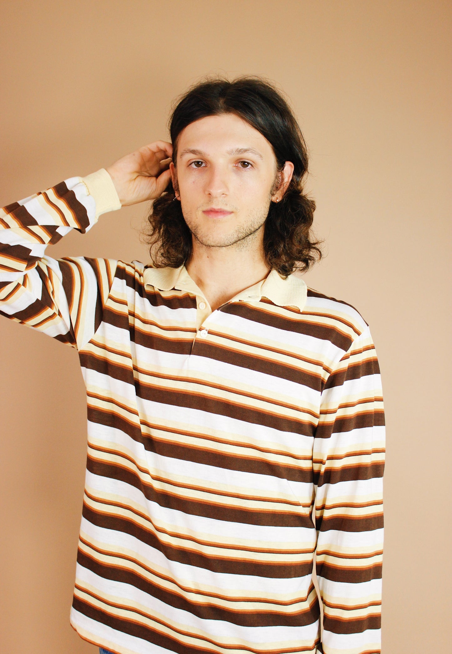 1970s Neutral Striped Henley