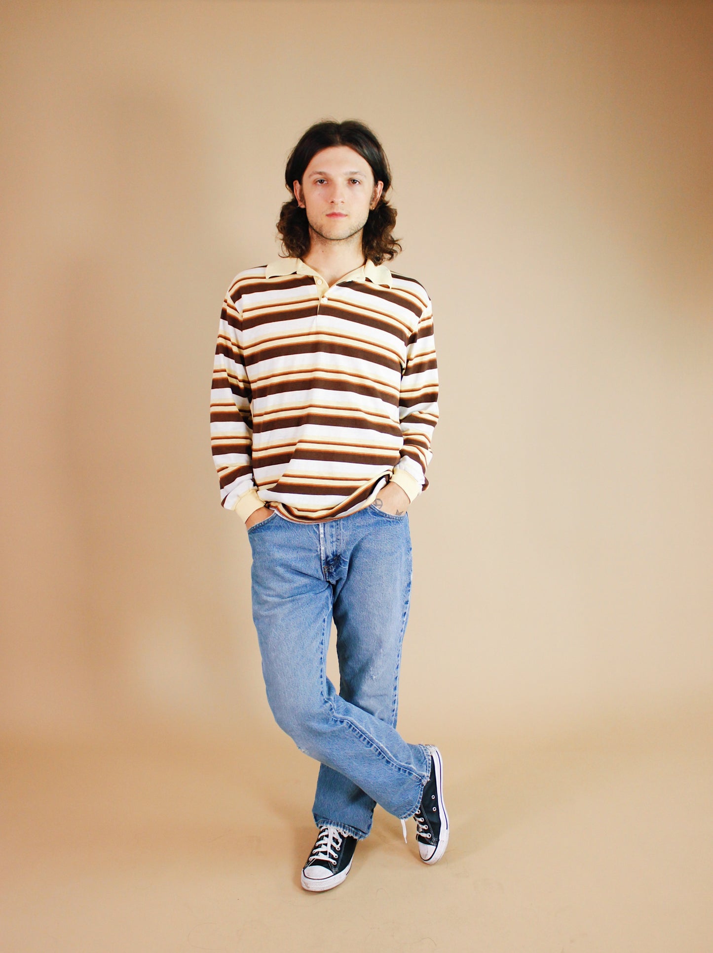 1970s Neutral Striped Henley