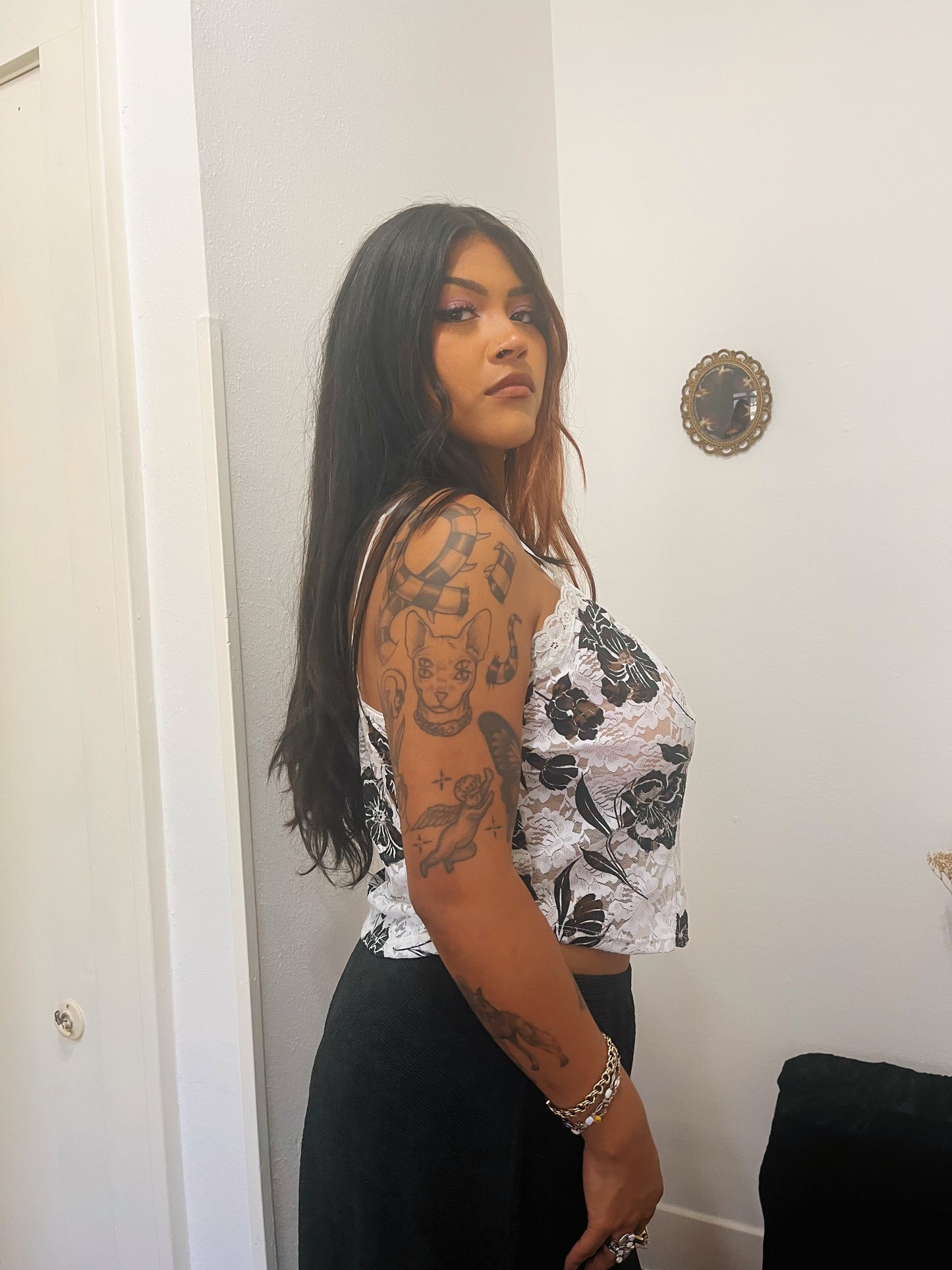 Y2K Black Rose Mesh Tank