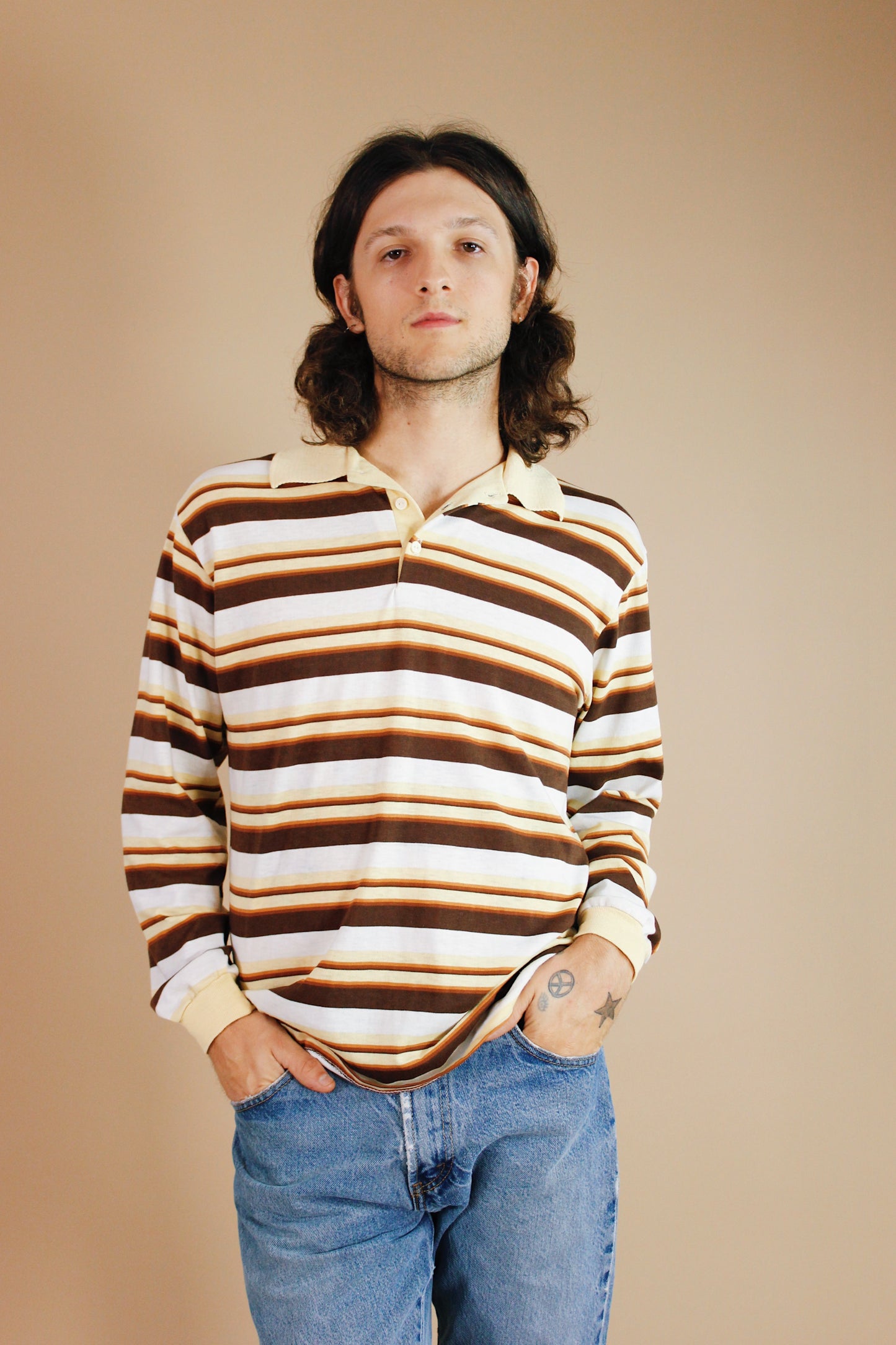 1970s Neutral Striped Henley