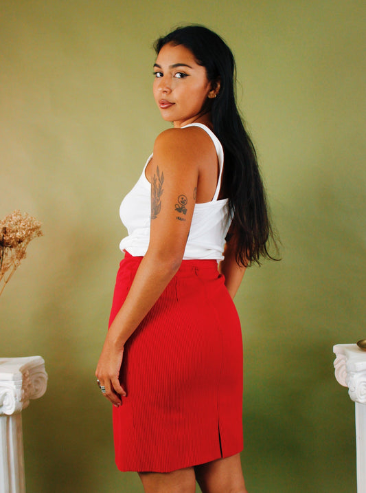 1980s Red Pinstripe Skirt