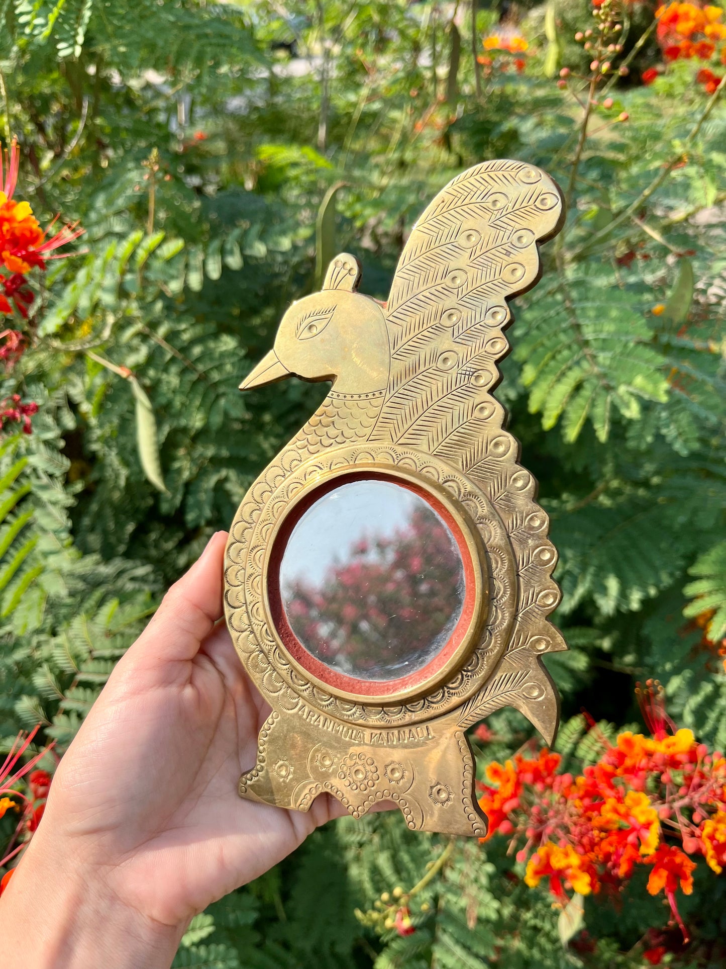 mcm slime green stash box + brass peacock mirror for kathleen