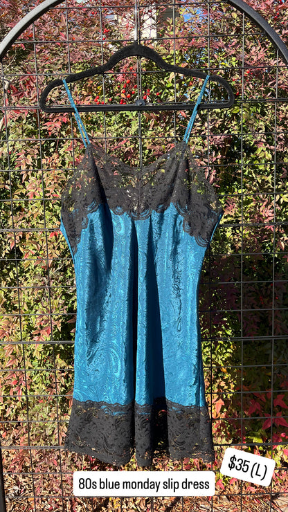 80s blue monday slip dress for jazlyn
