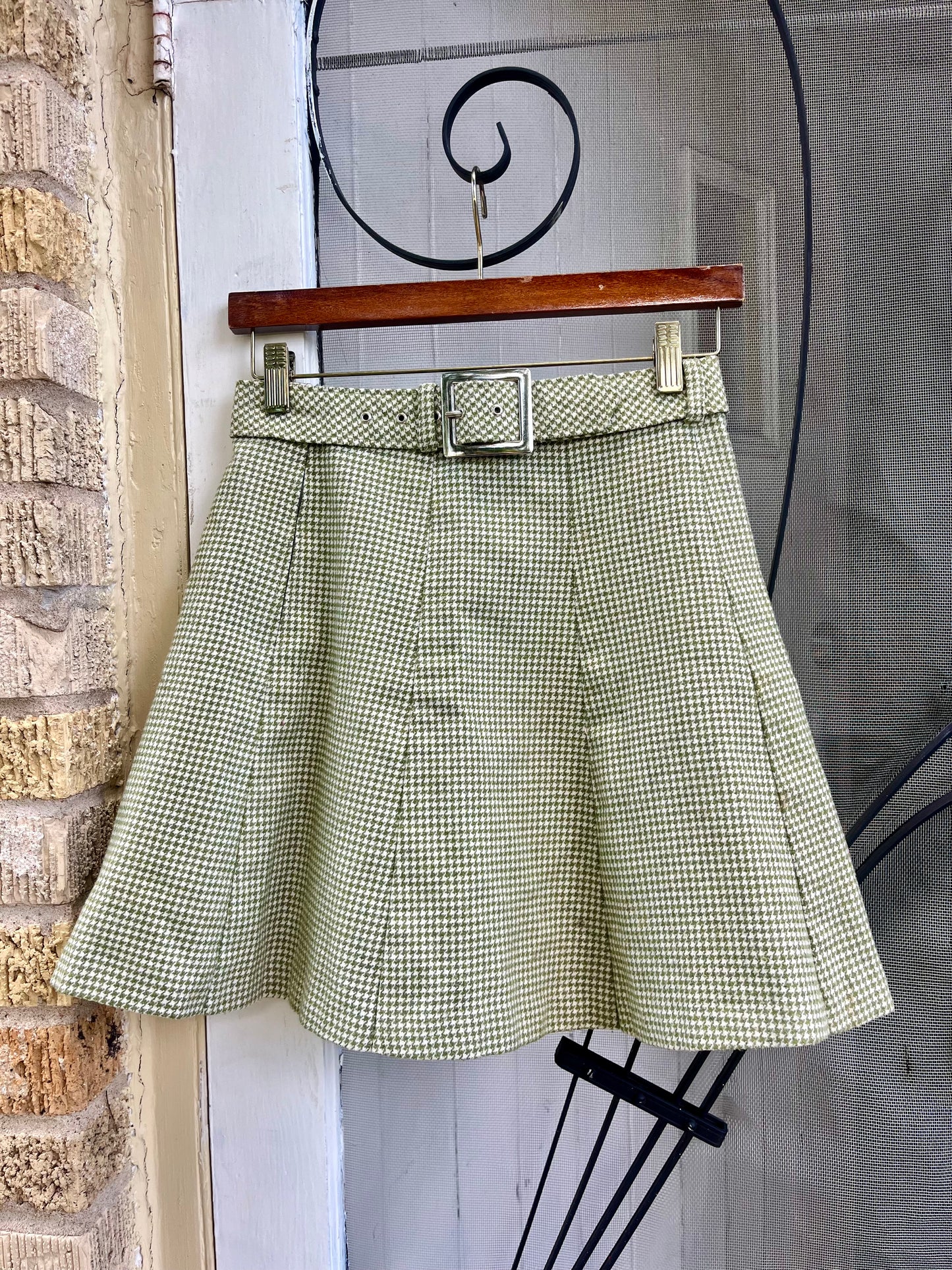 70s green gingham buckle skirt for kaitlyn