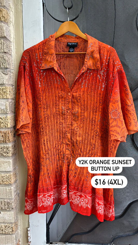 y2k orange sunset button up for k