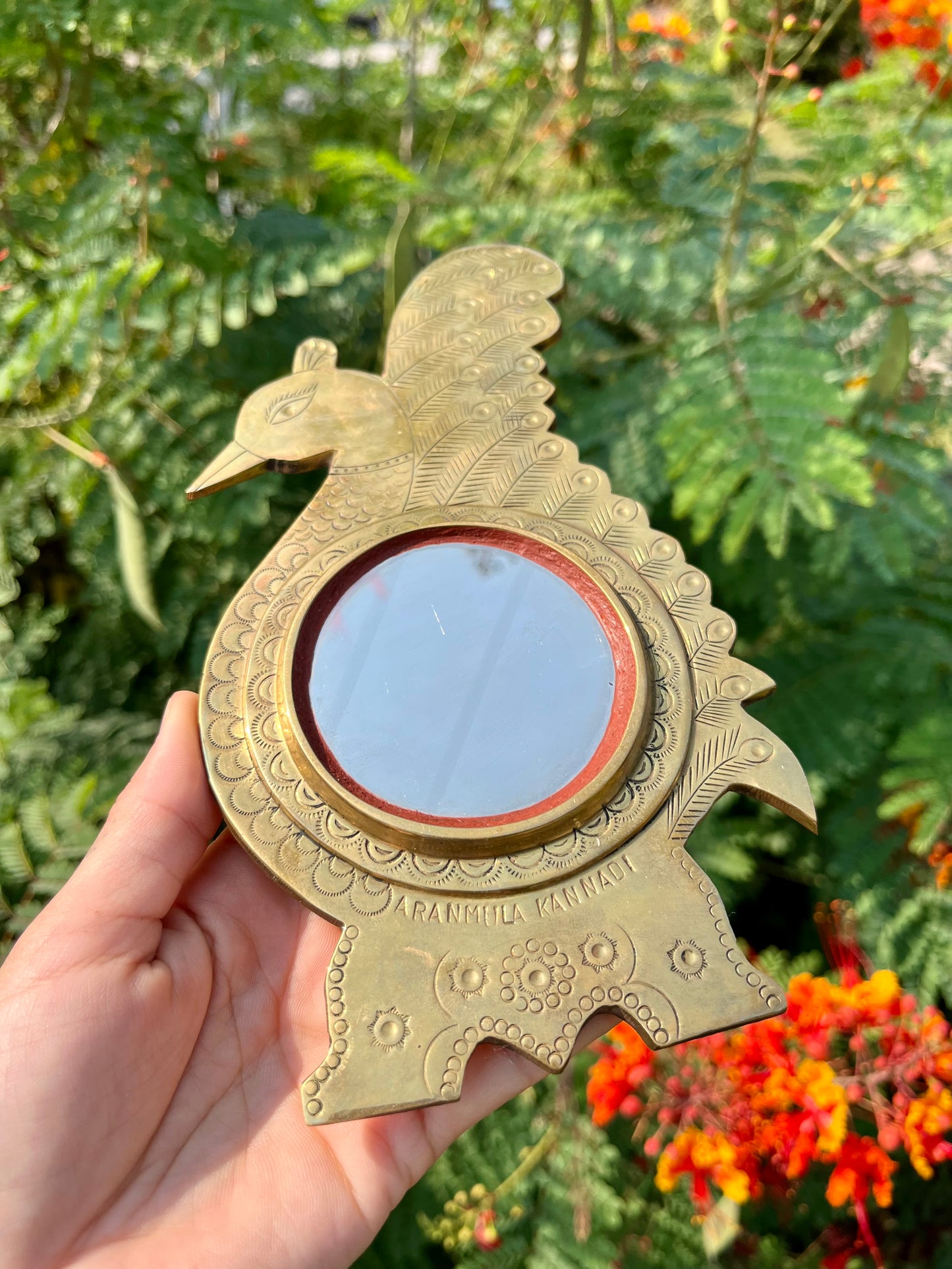 mcm slime green stash box + brass peacock mirror for kathleen