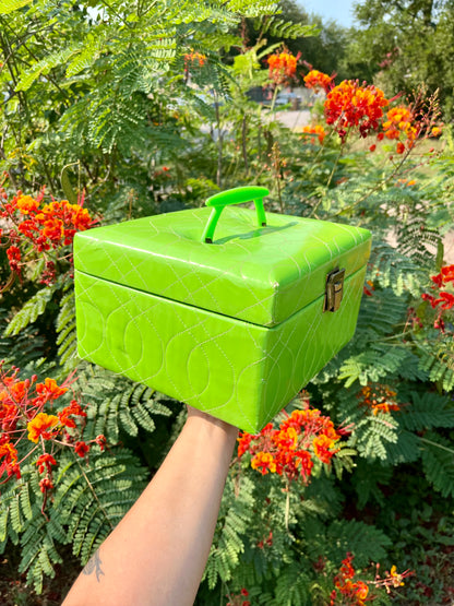 mcm slime green stash box + brass peacock mirror for kathleen