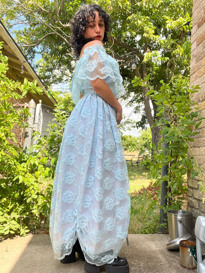 70s baby blue coquette dress for maya