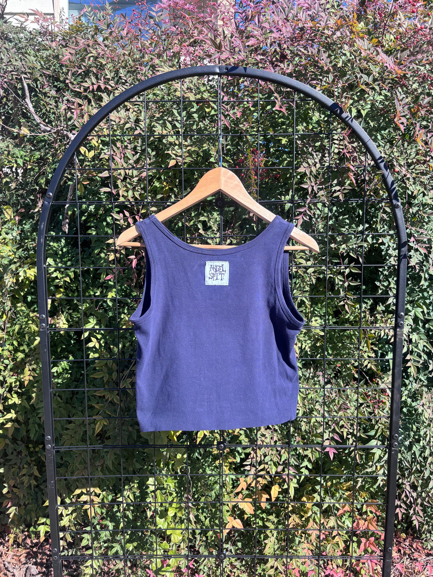 “i touched god” navy tank for k s