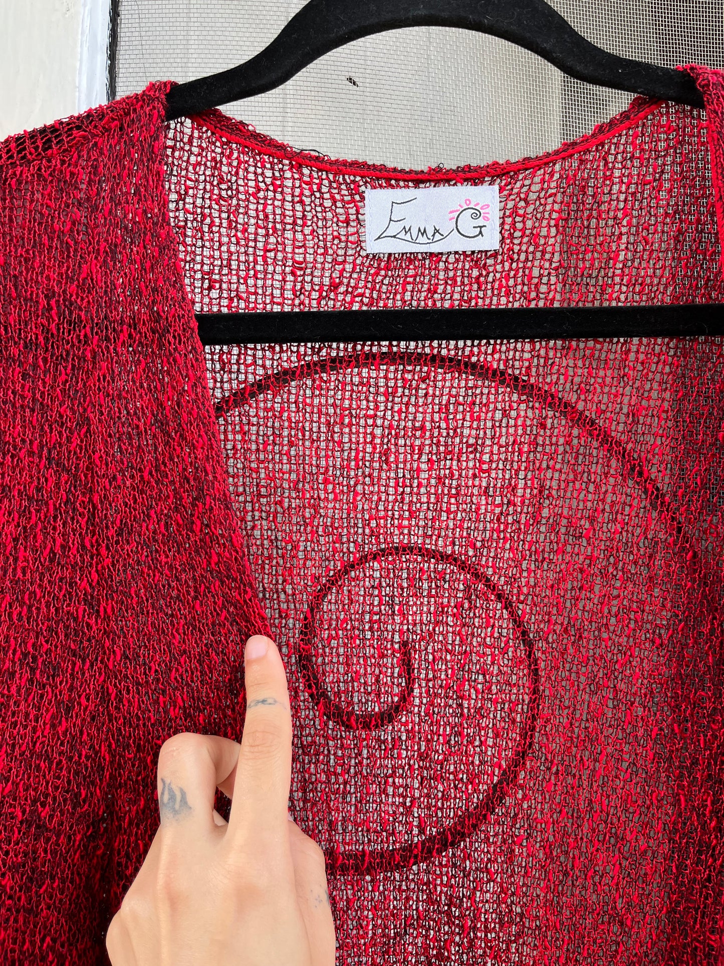 y2k vampy red web knit cardigan for anna