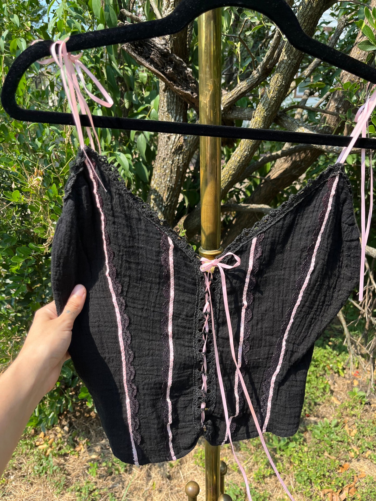y2k black & pink ribbon corset tank for michelle
