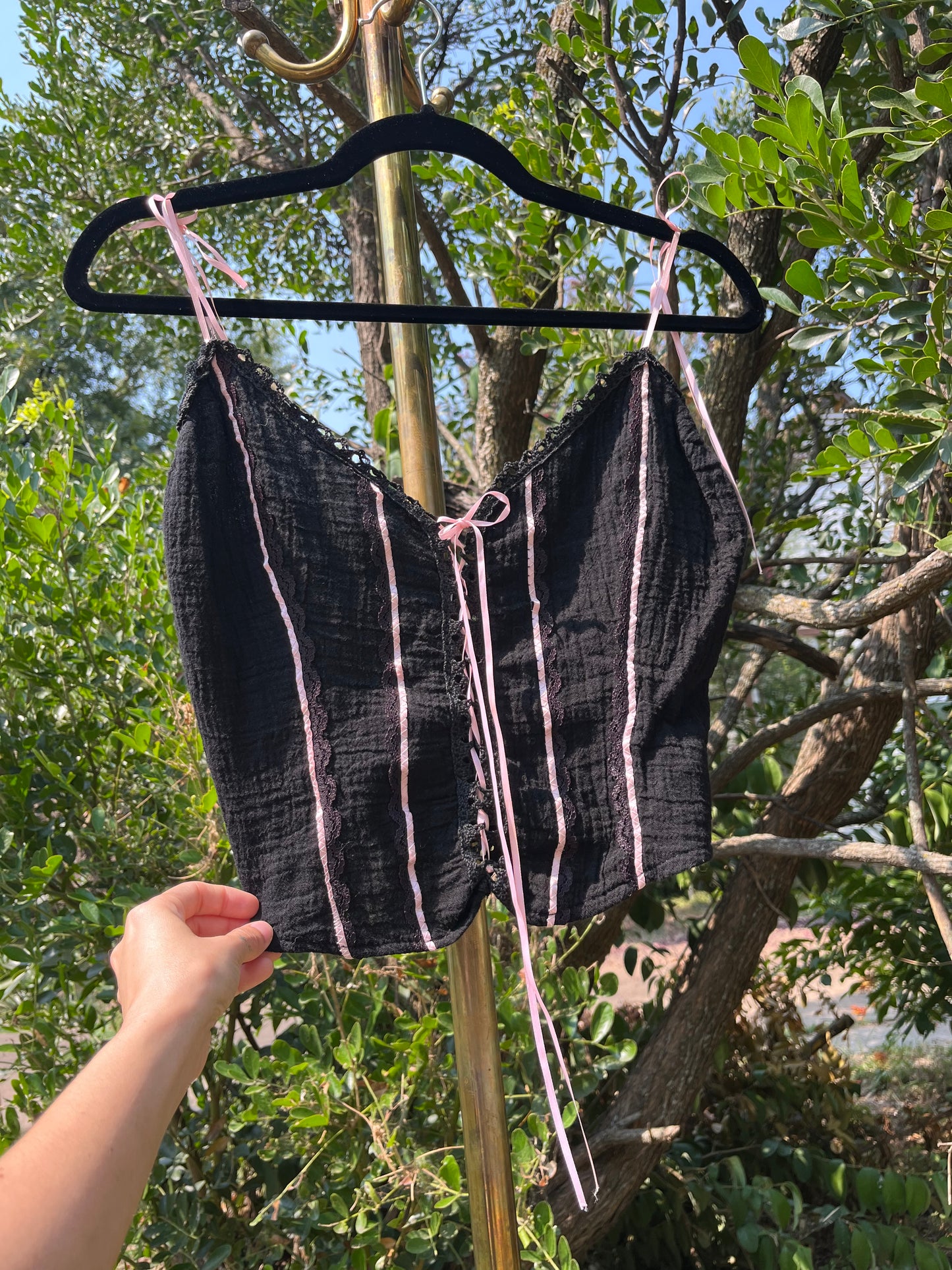 y2k black & pink ribbon corset tank for michelle