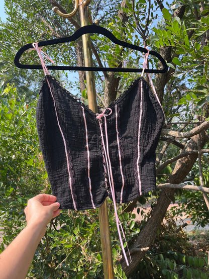 y2k black & pink ribbon corset tank for michelle