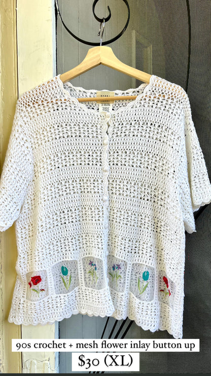 edwardian yoke top + 90s crochet button up for madison