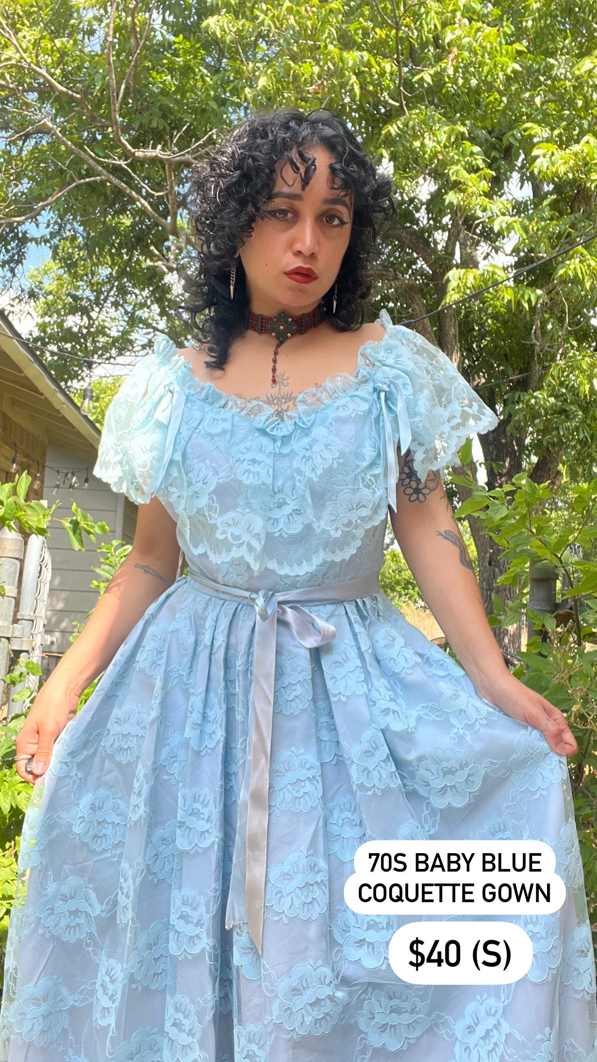 70s baby blue coquette dress for maya