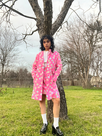 1960s Lovers Lane Pink Floral Mini Dress + Jacket Set [S-M]