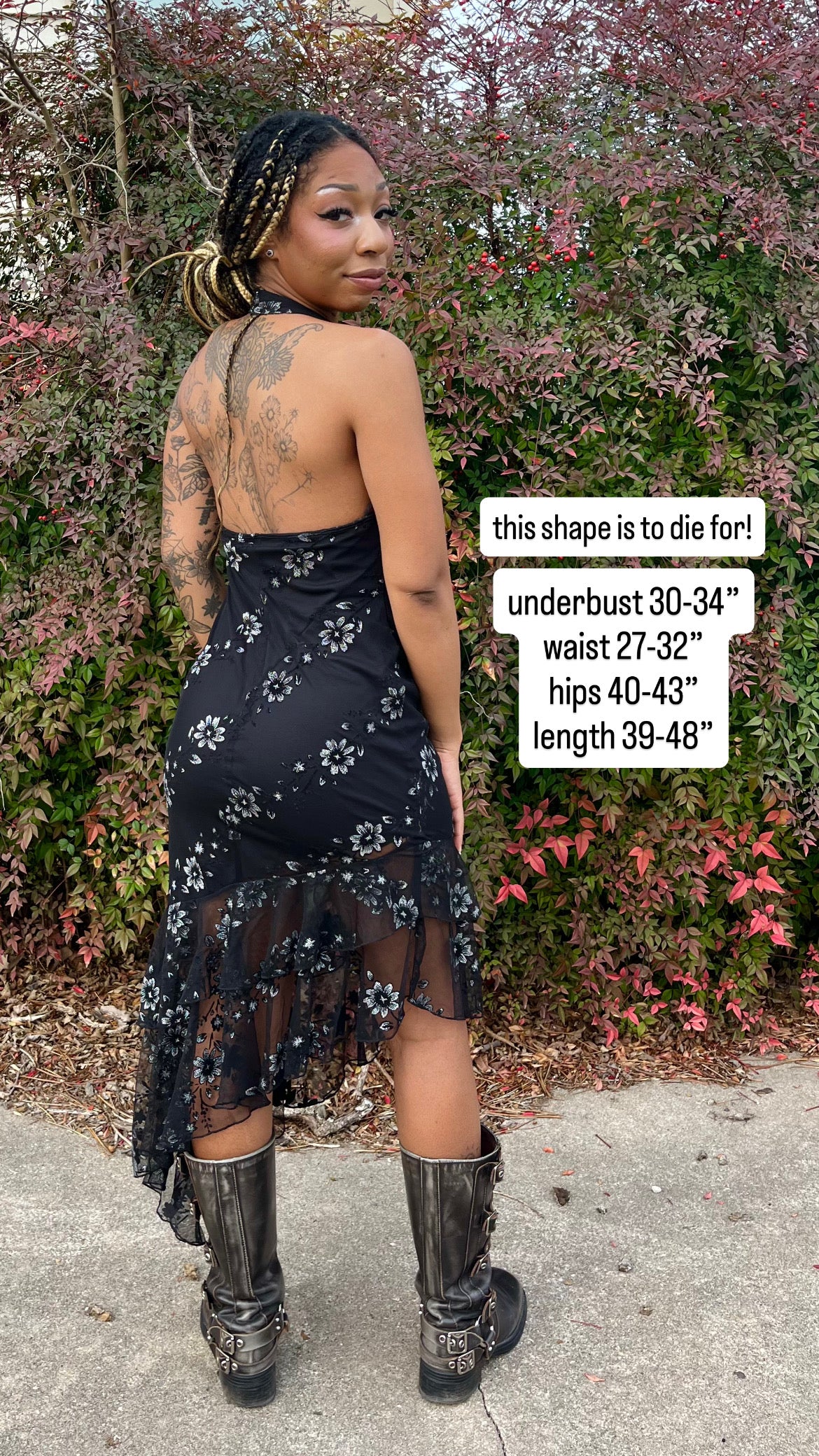 90s/y2k asymmetrical floral halter dress for rose