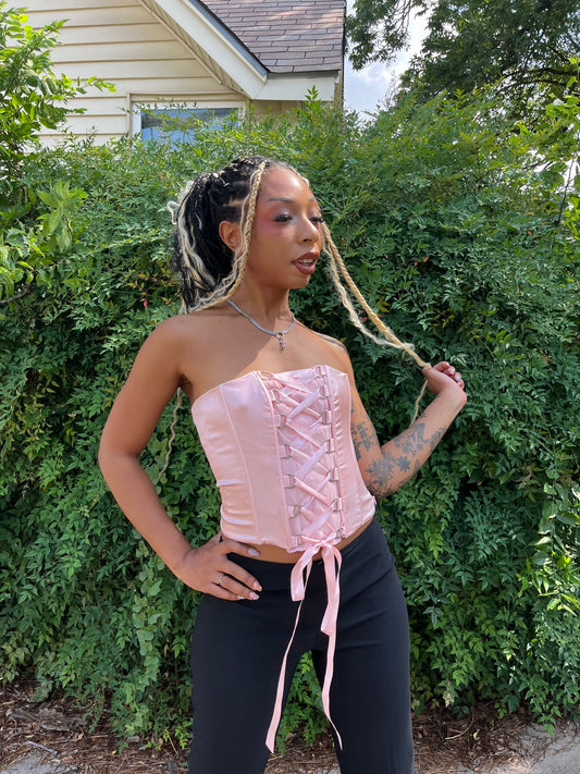 y2k pink silk bebe corset for jade