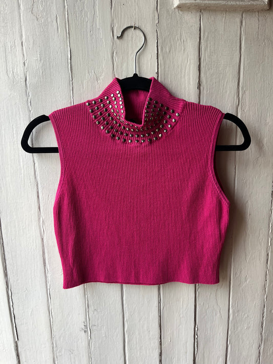 y2k pink studded mock neck top for vanessa