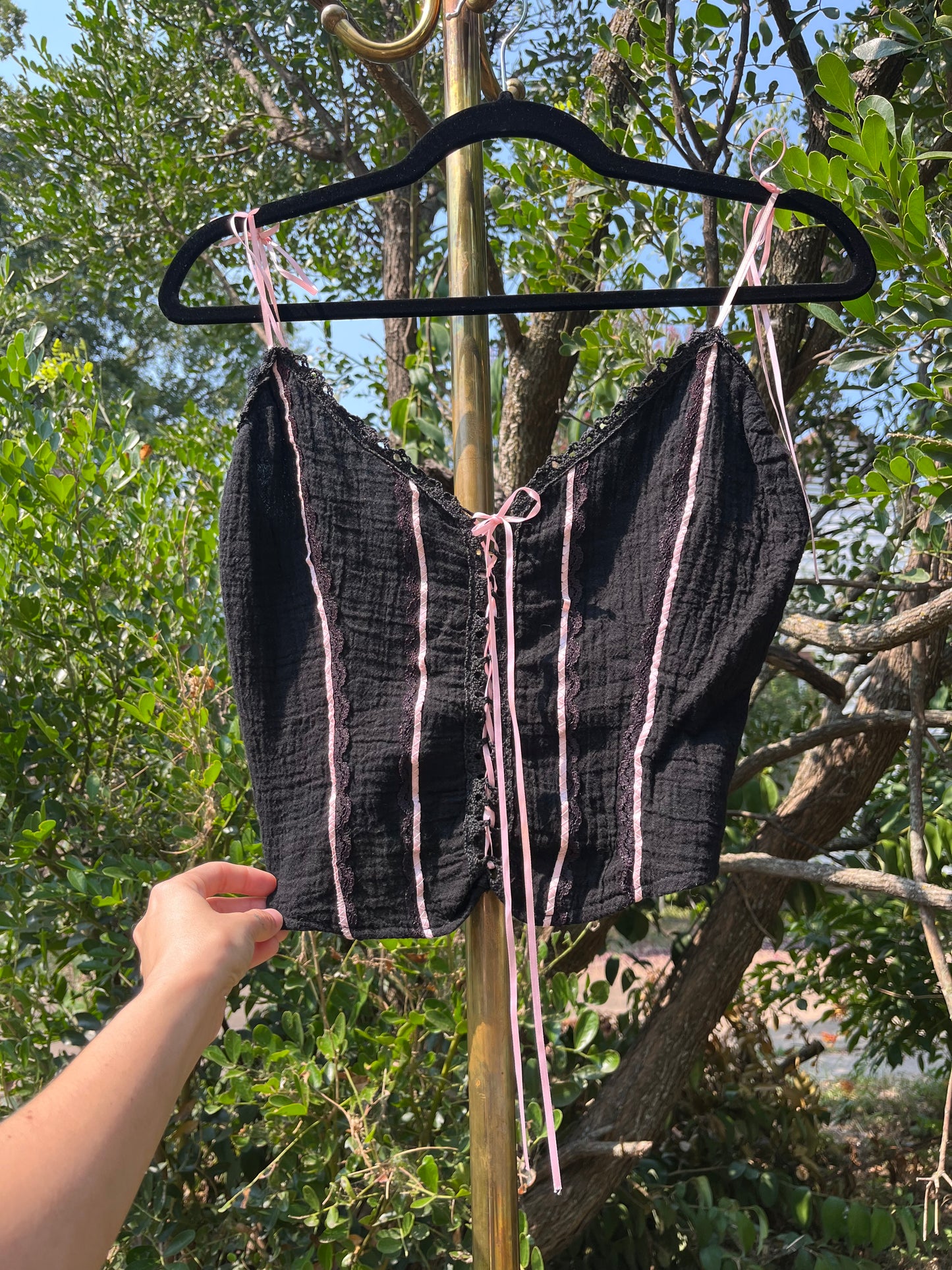y2k black & pink ribbon corset tank for michelle