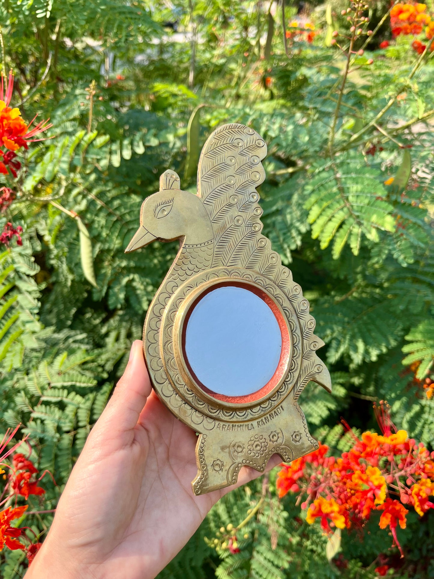 mcm slime green stash box + brass peacock mirror for kathleen