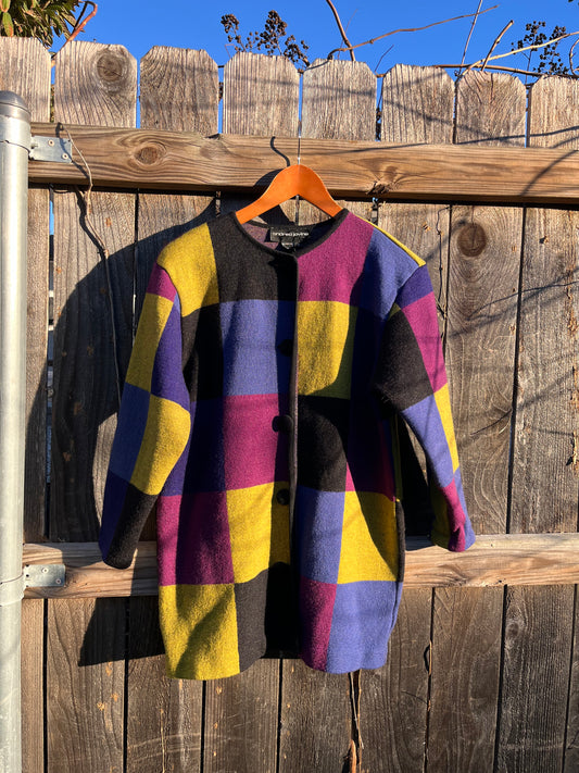 90s purple & chartreuse squares cardigan for anastasia