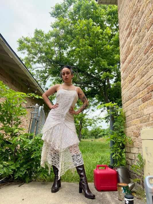 80s lace + pearl maxi dress for rachel